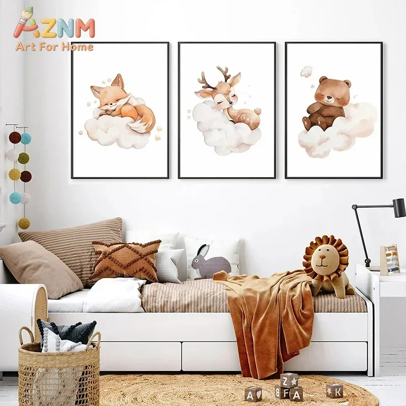 Baby Nursery Frames - AZNM 수채화 스타일의 숲속 동물 그림