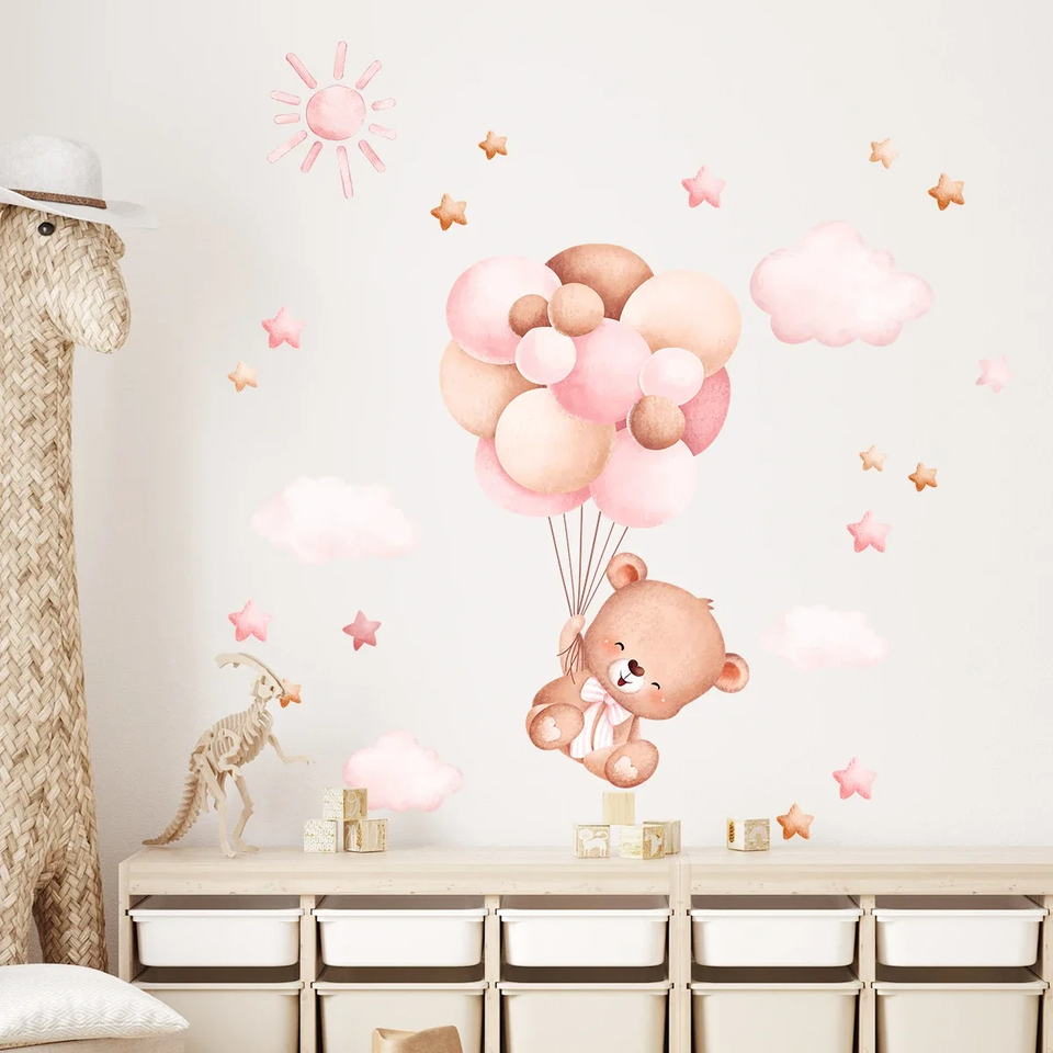 Baby Girl Nursery Quotes - 수채화 스타일의 귀여운 곰돌이 벽 스티커,