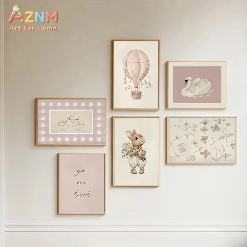 토끼 아기 방을 위한 캔버스 벽 장식, 빈티지 핑크색  - Baby Nursery Frames 리뷰 및 가격