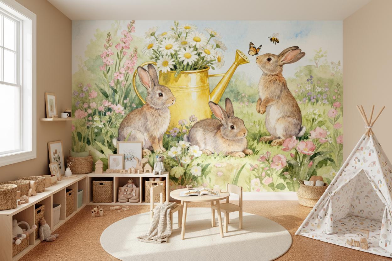 만화 동물 벽화, 어린이 방, 수채화, 사파리, 우주, - Baby Nursery Peel And Stick Wallpaper 리뷰 및 가격