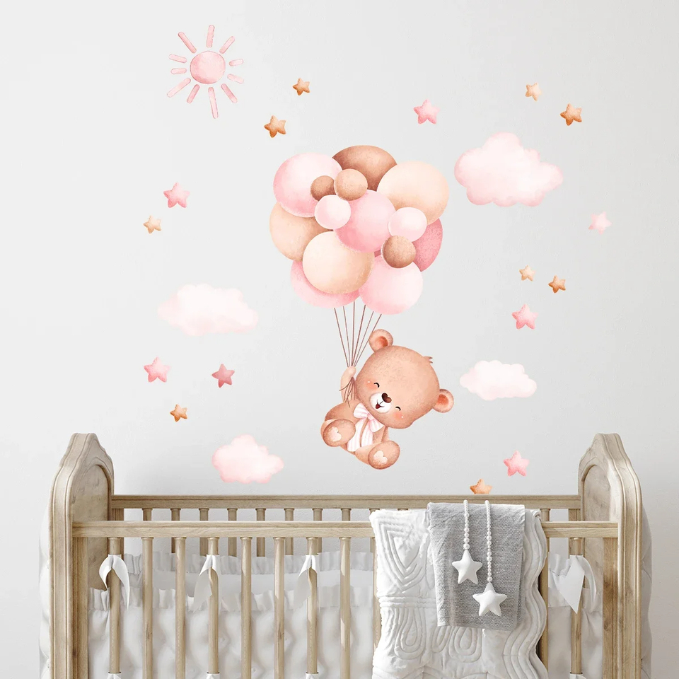 수채화 스타일의 귀여운 곰돌이 벽 스티커, 어린이 방, - Baby Girl Nursery Quotes 리뷰 및 가격