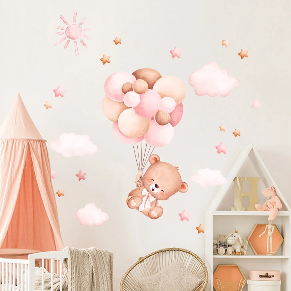 수채화 스타일의 귀여운 곰돌이 벽 스티커, 어린이 방, - Baby Girl Nursery Quotes 리뷰 및 가격