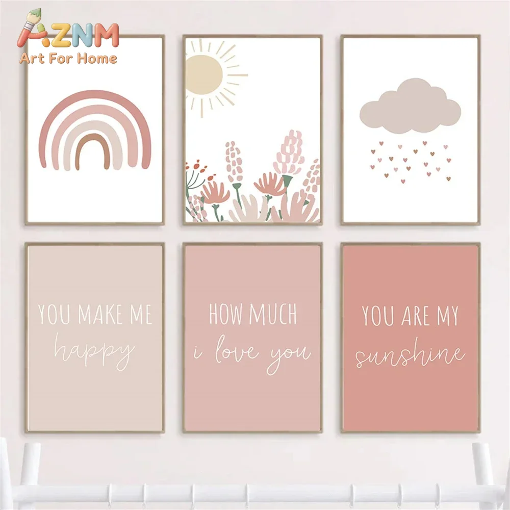 AZNM 보헤미안 스타일의 핑크색 무지개 해바라기 구름 - Baby Girl Nursery Quotes 리뷰 및 가격