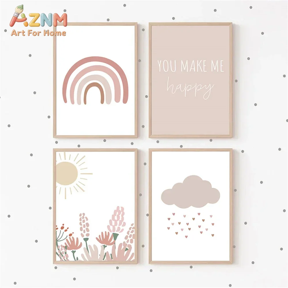 AZNM 보헤미안 스타일의 핑크색 무지개 해바라기 구름 - Baby Girl Nursery Quotes 리뷰 및 가격