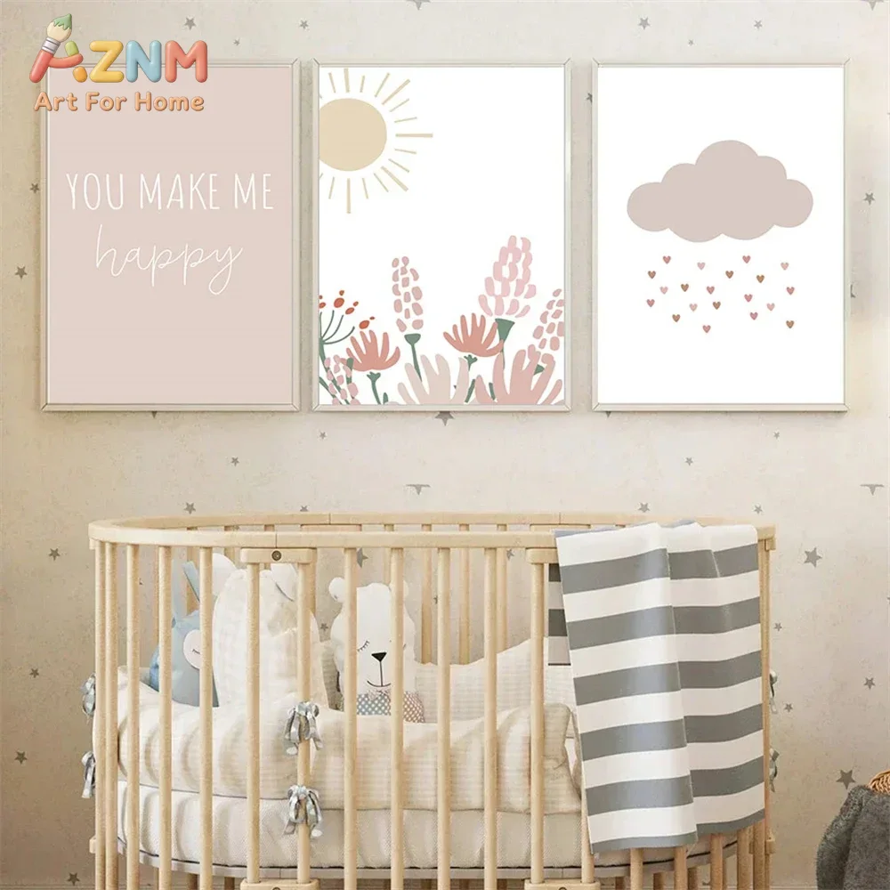 AZNM 보헤미안 스타일의 핑크색 무지개 해바라기 구름 - Baby Girl Nursery Quotes 리뷰 및 가격